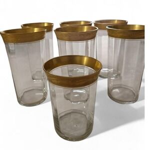 MCM Tiffin? Gold Rimmed Glassware Set 7pc Mid-Century Modern Barware Clear Gold